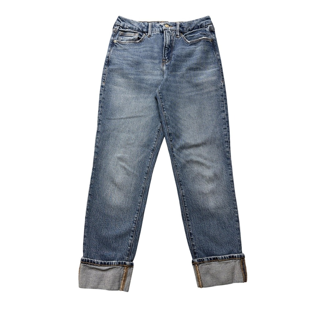 Good American Weekender Cuffed Jeans Womens 26x24.5 Blue Mid Rise Straight